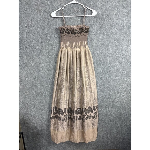 Lapis Dresses & Skirts - Lapis Dress Womens Size XS Brown Ombre paisley Print Smocked Top Boho Fairy